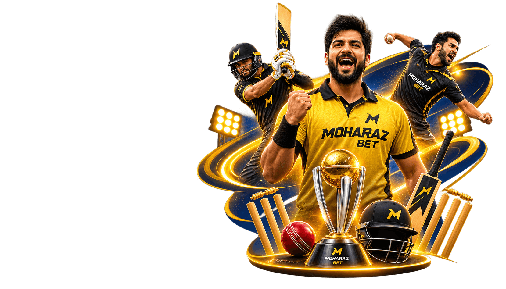 Moharaz bet cricket players celebrating with trophy